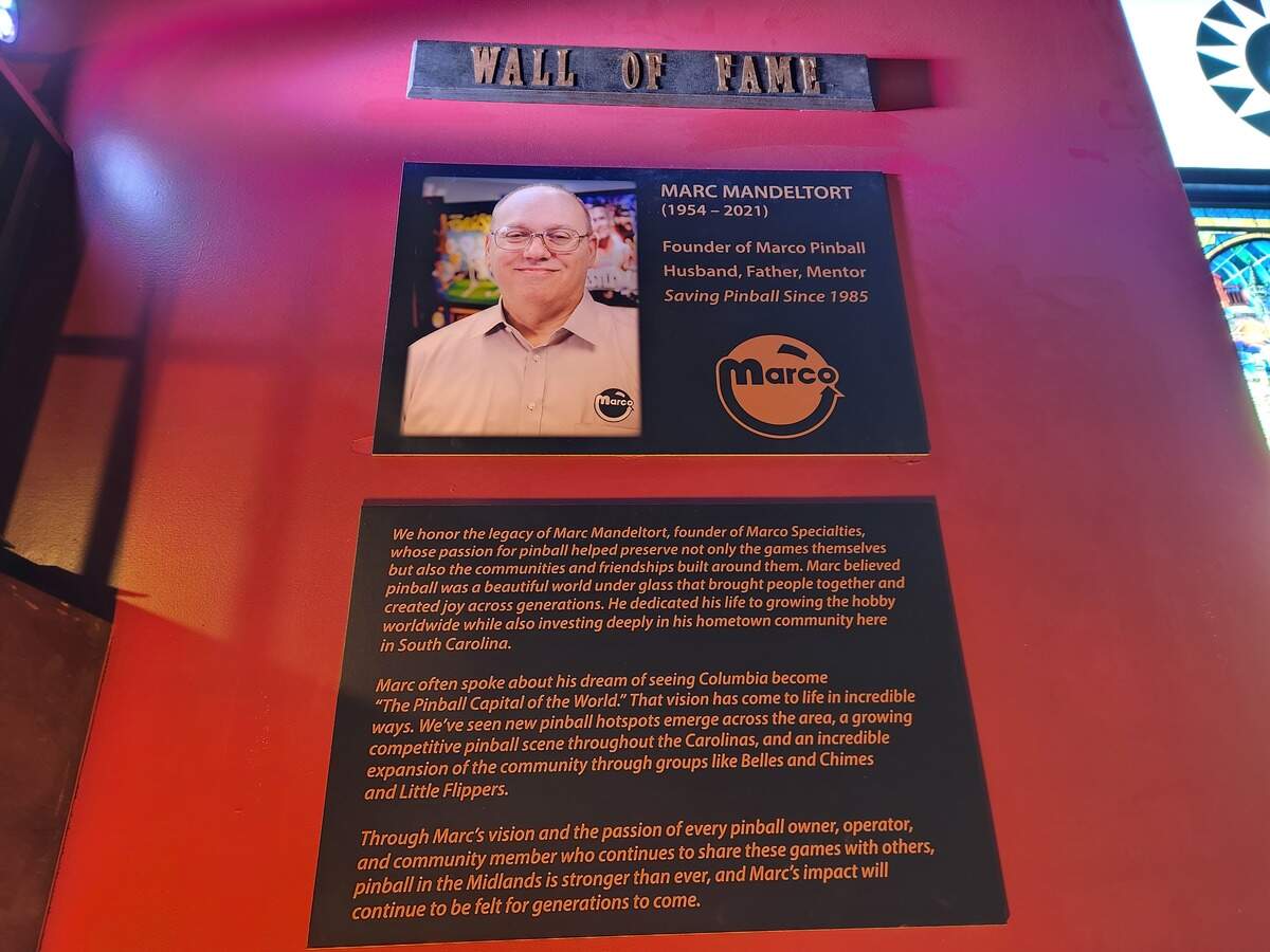 The Wall of Fame at the coming Bang Back Bar & Grill at 2719 Rosewood Drive in Columbia will honor the late Marc Mandeltort, the founder of Marco Specialties, one of the world’s leading manufacturers and suppliers of pinball machine parts.