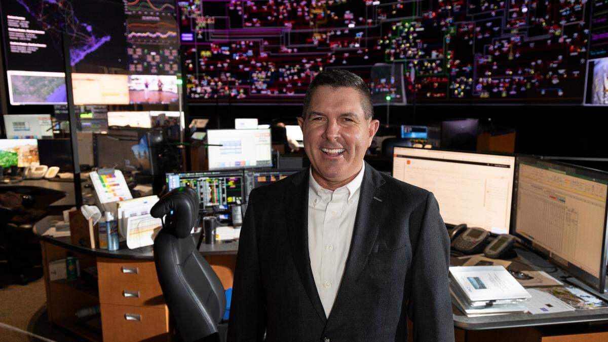 Keller Kissam, the president at Dominion Energy South Carolina, stands in the utility’s control room in the Midlands. The control room is a key cog in making sure power is maintained or restored in Columbia, Charleston, Aiken and other parts of Dominion’s South Carolina territory. Photo taken February 2024.