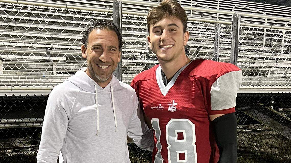 Daniel Lester (right) has been mentored by former NFL kicker Martín Gramática (left) over the past two years. Lester committed to South Carolina as a preferred walk-on on Sunday.