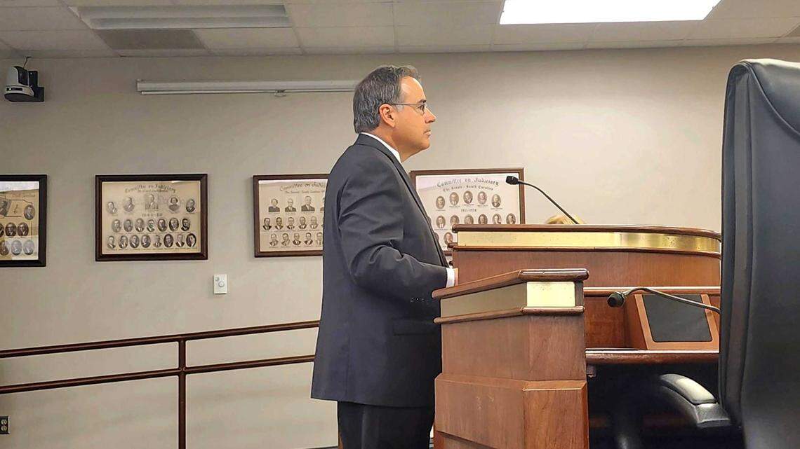 South Carolina Supreme Court Justice John Kittredge appears before the Judicial Merit Selection Commission in his final interview for chief justice on Monday, Nov. 6, 2023.