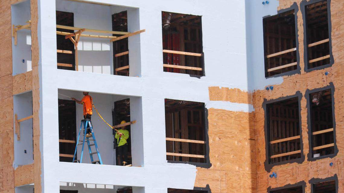 Construction is in progress on an apartment complex at Lady and Assembly Streets in Columbia.