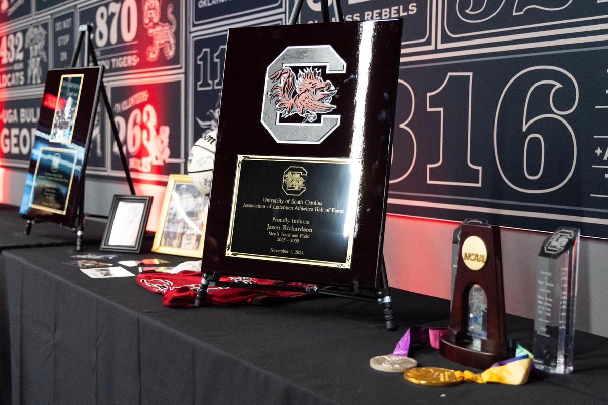 University of South Carolina athletes are inducted into the university’s hall of fame at Williams-Brice Arena on Friday, November 1, 2024.