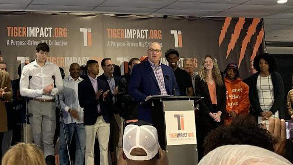 Former Clemson football player Kendall Alley talks about the launch of TigerImpact, an NIL collective for the Tigers’ student-athletes, Saturday morning.