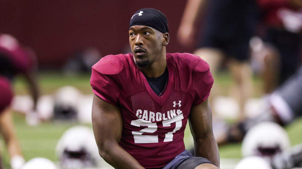 South Carolina running back Oscar Adaway III (27) is seen during practice in Columbia on Sunday, August 10, 2025.