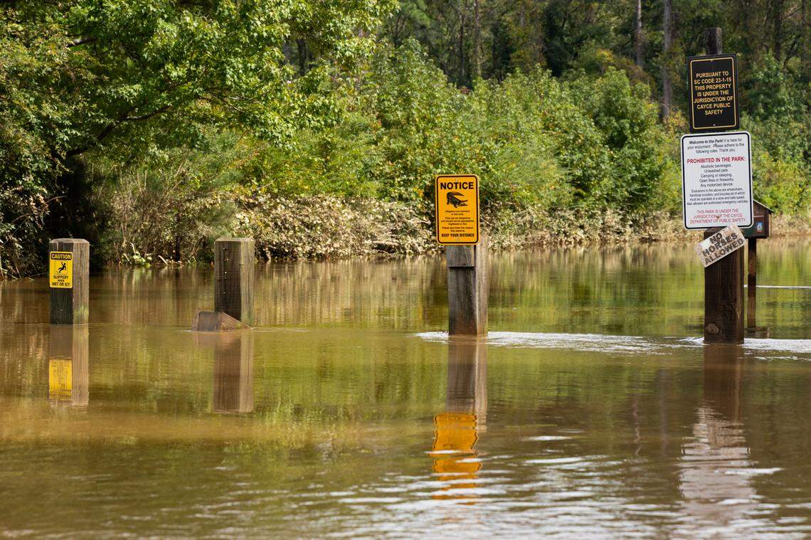 Flood waters recede near the Cayce Tennis & Fitness Center Cayce, South Carolina on Tuesday, October 1, 2024.
