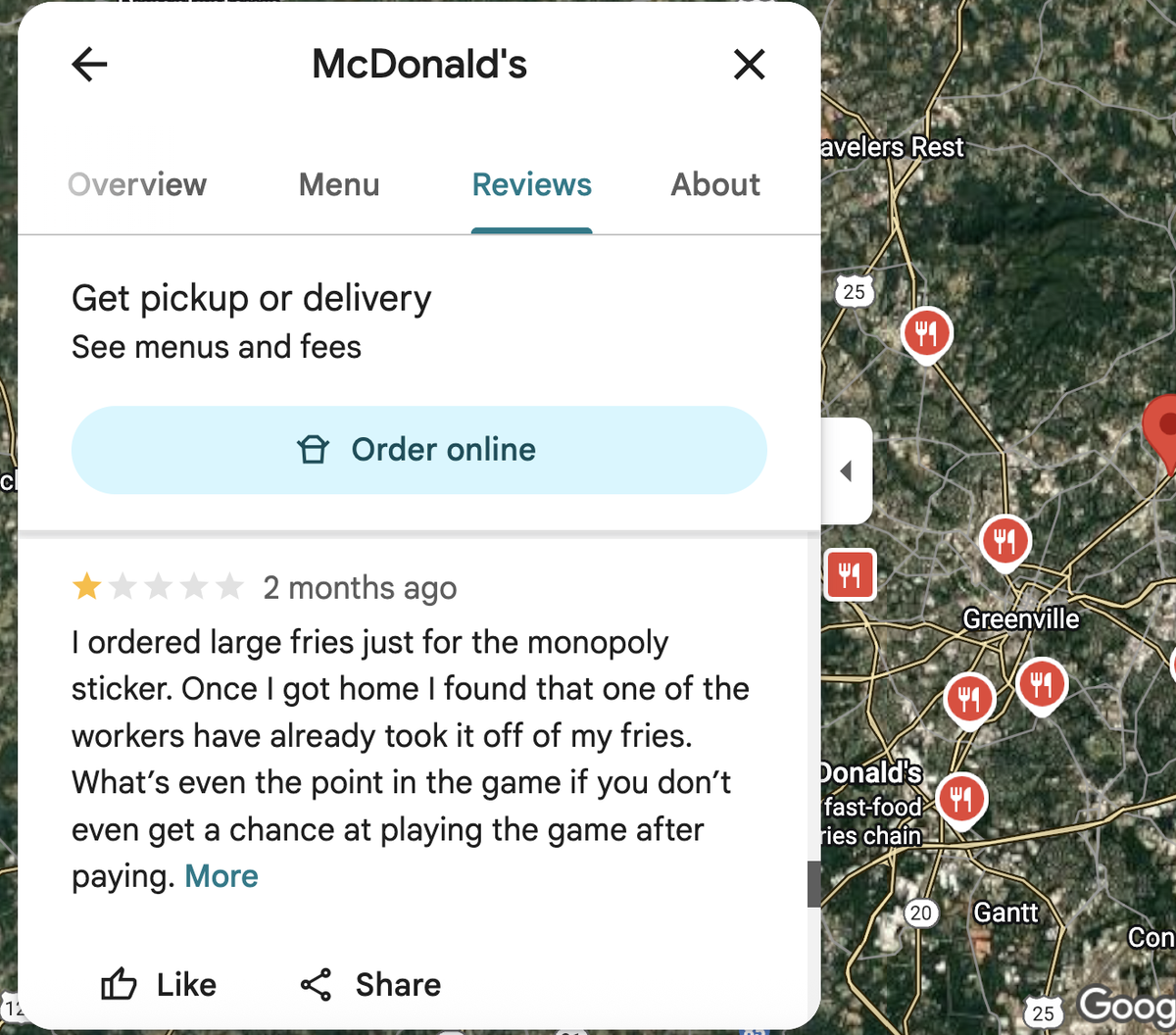 McDonald’s on Wade Hampton Boulevard scored 3.0.