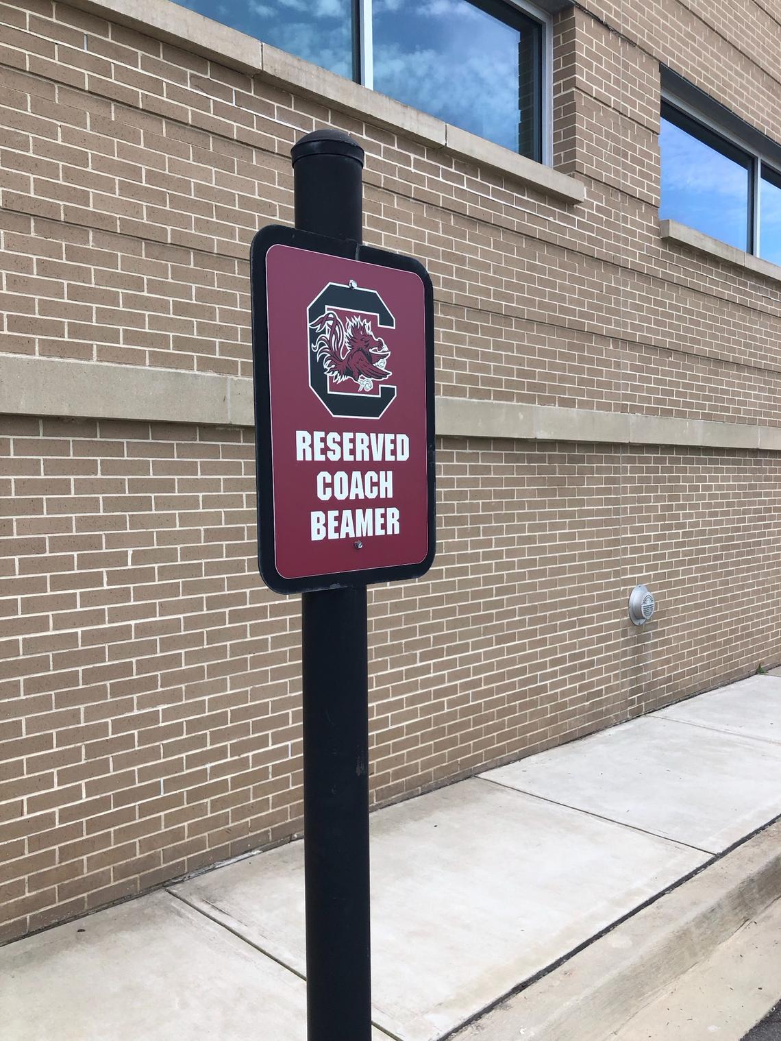 South Carolina head coach Shane Beamer has a pair of reserved parking spaces outside the Long Family Football Operations Center.