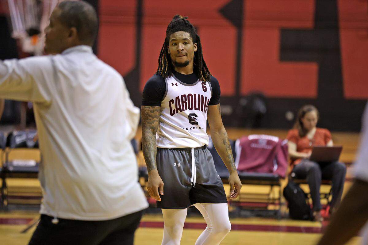South Carolina’s Jamarii Thomas during a summer men’s basketball practice on Tuesday, July 30, 2024 inside Carolina Coliseum.
