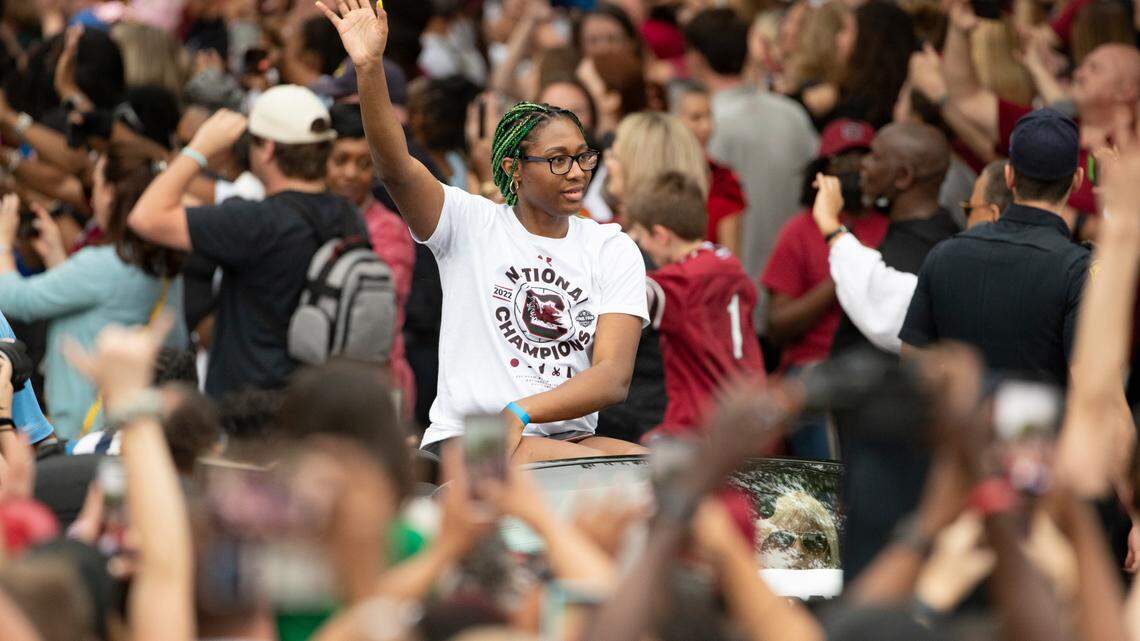 Columbia celebrates South Carolina’s women’s basketball team with a parade through downtown Columbia on Wednesday, April 13, 2022.