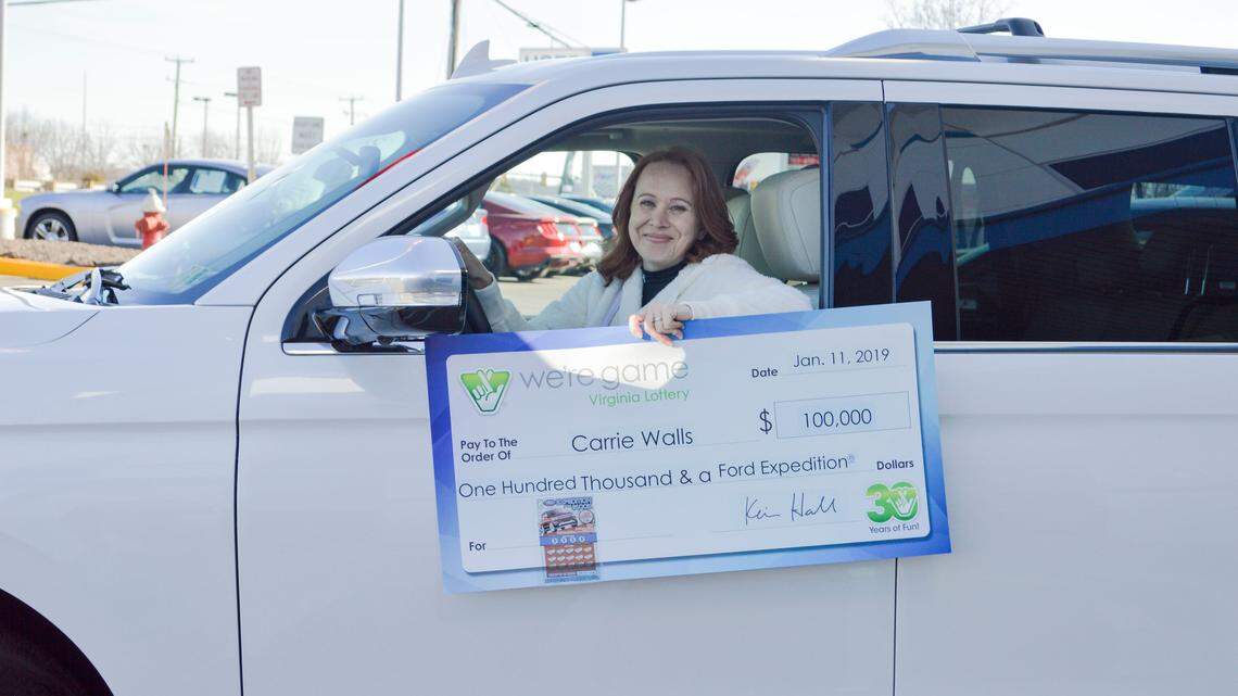 Carrie Walls is the wife of a government employee affected by the shutdown who recently won $100,000 and a new Ford, Virginia lottery officials said.