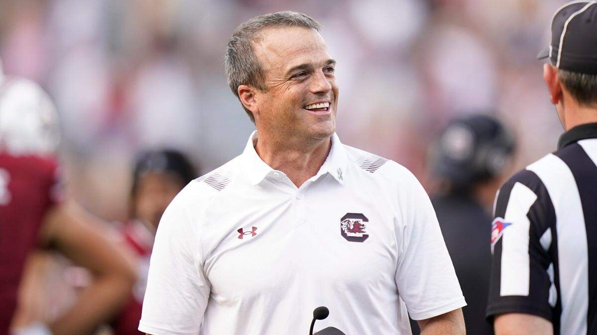 South Carolina head coach Shane Beamer in the second half of an NCAA college football game against Troy Saturday, Oct. 2, 2021, in Columbia, S.C. (AP Photo/Brynn Anderson)