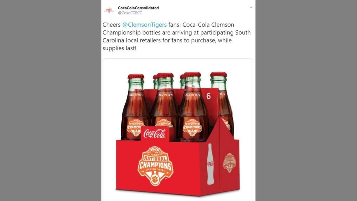 Coca-Cola championship bottles a keepsake for Clemson fans. Gamecocks can smash them