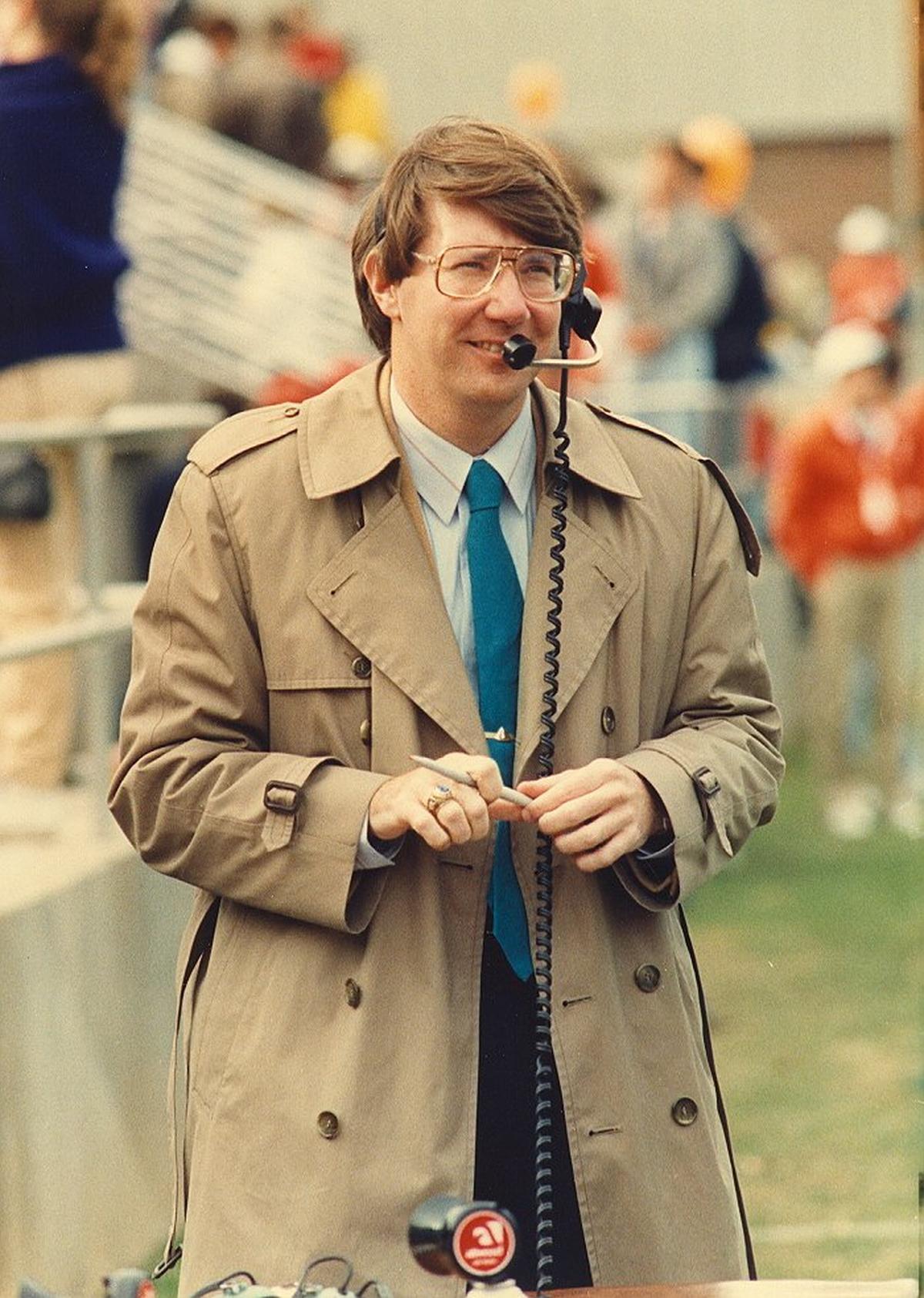 Tim Bourret on his 32nd birthday Dec. 6, 1987. He was the "timeout person" for ESPN as the Clemson men's soccer team hosted (and won) the national championship game at Riggs Field.