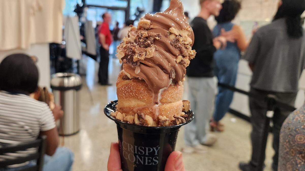 A chocolate-vanilla swirl with peanut butter cups at Crispy Cones on Main Street in Columbia.