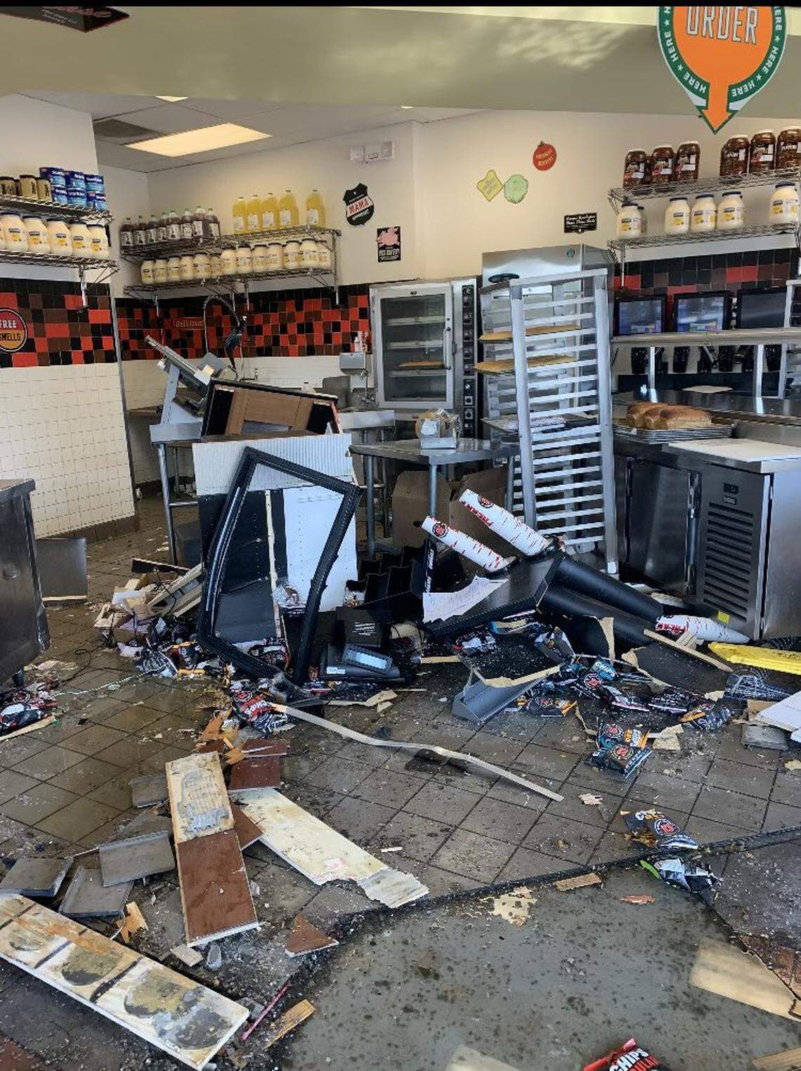 Columbia police are searching for a driver who crashed into a restaurant.