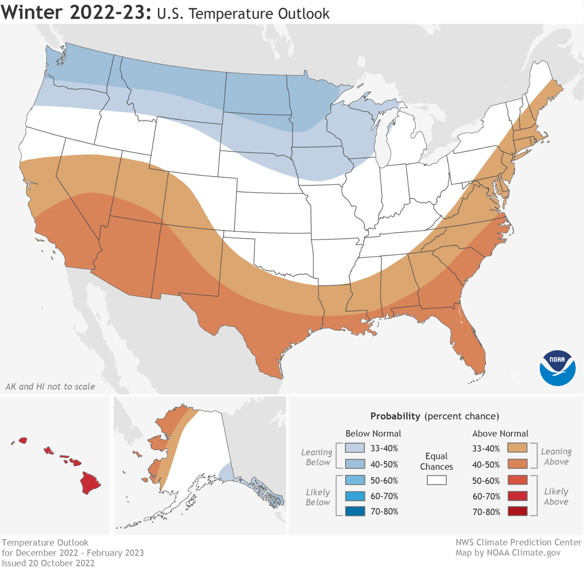 The NOAA 90-day forecast for temperatures in the U.S.