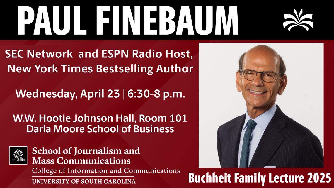 SEC Network and ESPN Radio Host Paul Finebaum will speak at the University of South Carolina’s annual Buchheit Family Lecture.