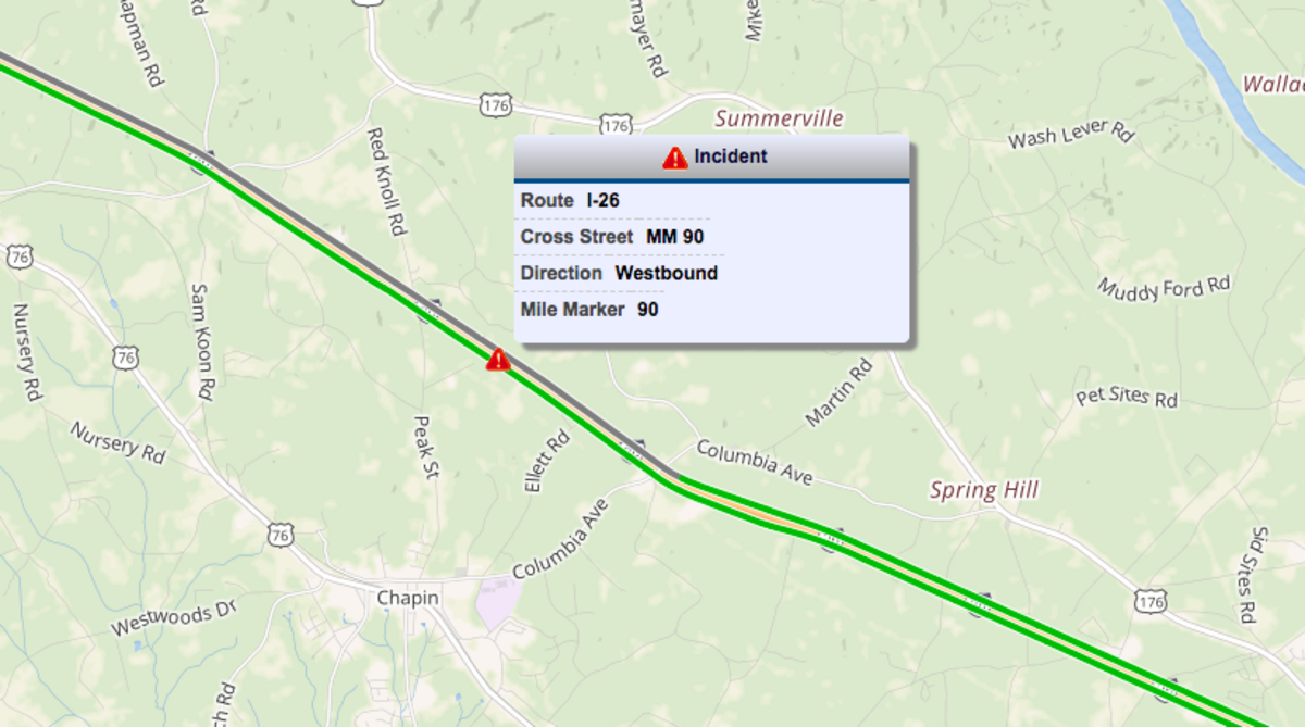 An SCDOT map marking where the tree has fallen.