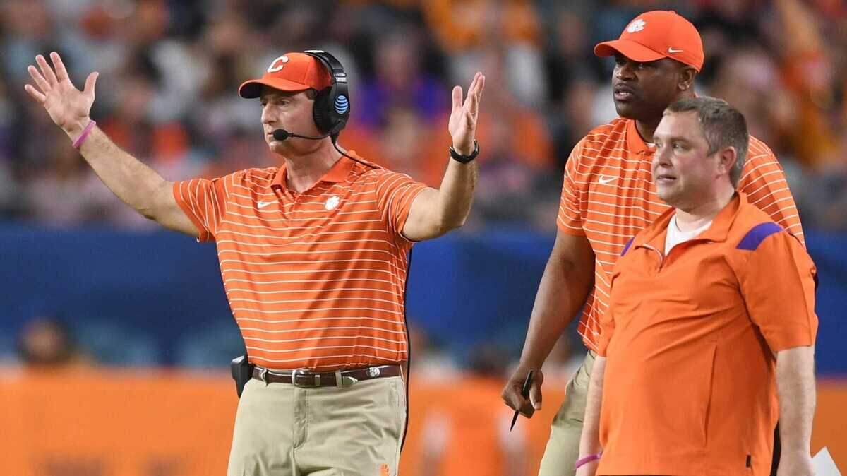 Clemson head coach Dabo Swinney reacts to a missed field goal during the first half of the Orange Bowl game between the Tennessee Vols and Clemson Tigers at Hard Rock Stadium in Miami Gardens, Fla. on Friday, Dec. 30, 2022. Orangebowl1230 1859 Syndication The Knoxville News Sentinel