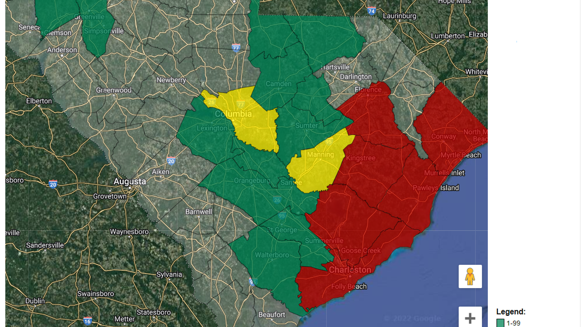 Map shows thousands of electric cooperative customers along the coast still without power Saturday morning.