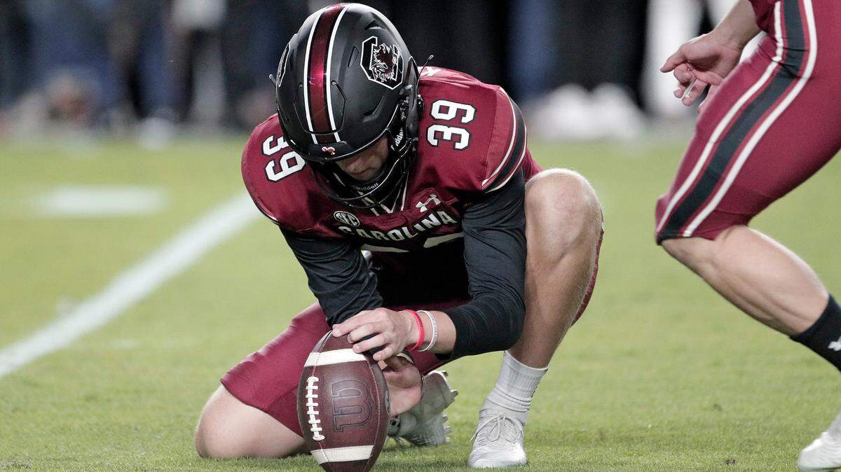 South Carolina’s Kai Kroeger during warmups ahead of the Gamecocks’ Oct. 22, 2022 game against Texas A&M at Williams-Brice Stadium.