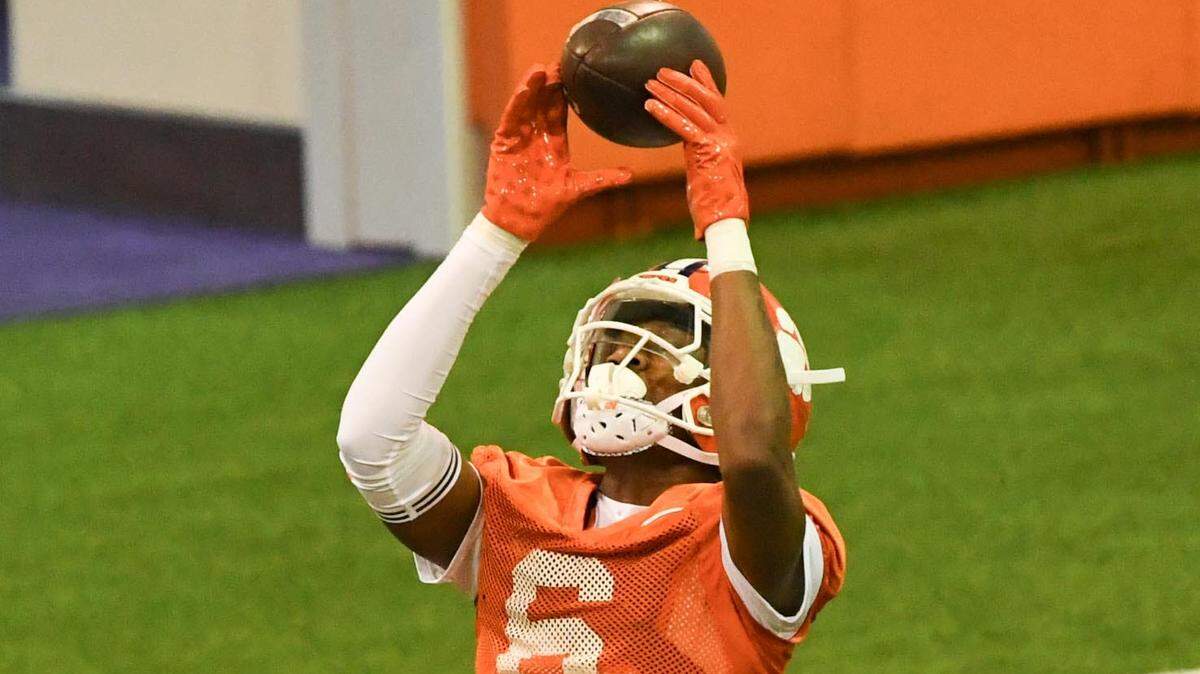 Clemson cornerback Tavoy Feagin (6) during Spring practice at the Poe Indoor Practice Facility at the Allen N. Reeves football complex in Clemson S.C. Friday, March 1, 2024.