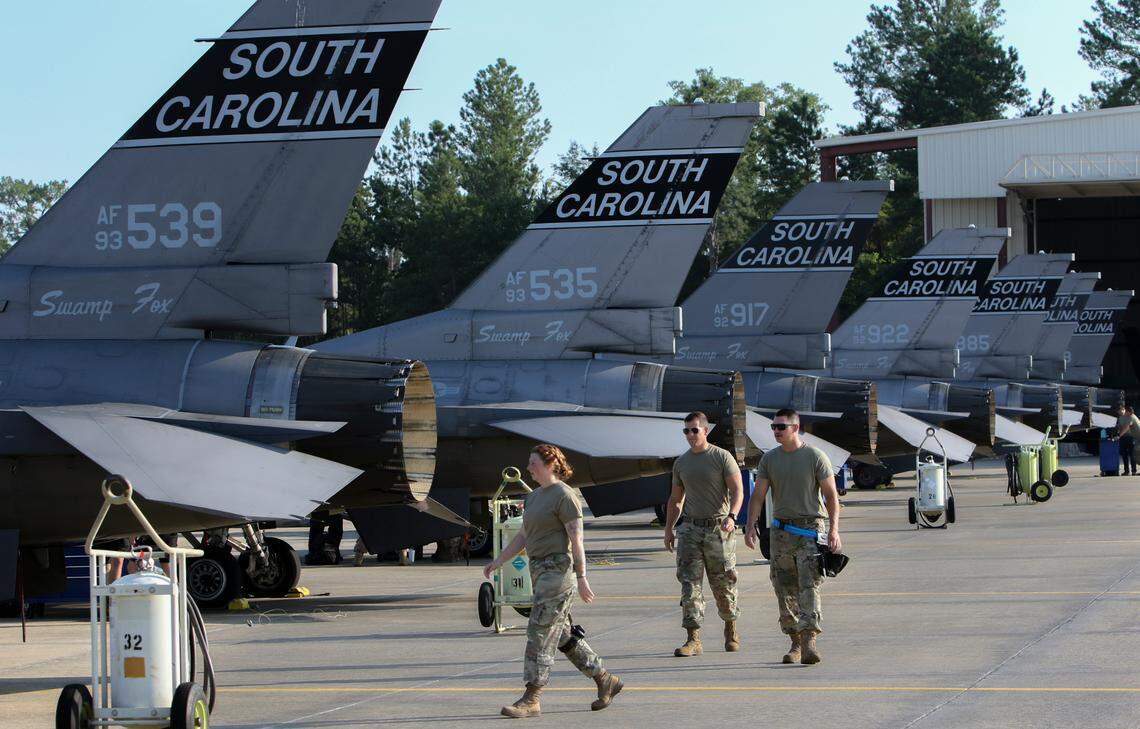 The 169th Fighter Wing of the South Carolina Air National Guard is temporarily stationed at the Columbia Metropolitan Airport while renovations take place at their home at McEntire Joint National Guard Base. The unit, with 25 F-16 jets will conduct its training daily.