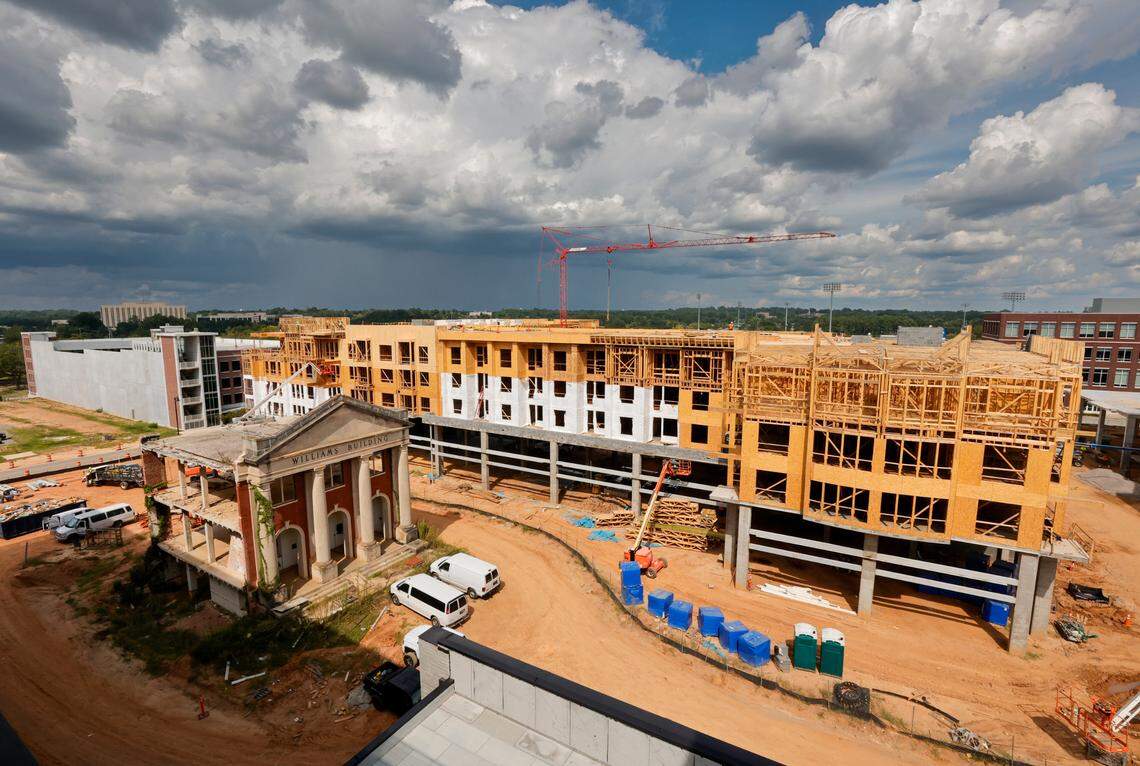 Construction is underway at The Bennet at BullStreet apartments. The five-story complex will have 269 apartments with luxury amenities and retail space.