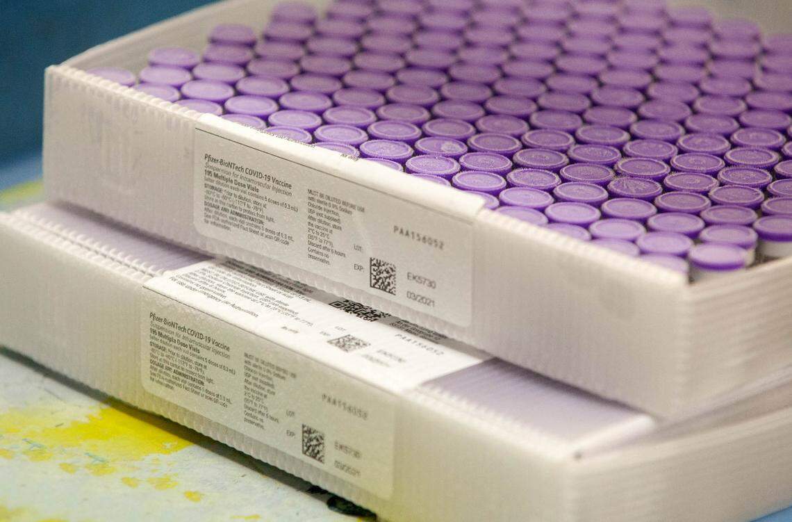 Pfizer/BioNTech Covid-19 vaccine arrival at MUSC. Some vials were removed from the freezer and moved to refrigerator for distribution in the first few days.