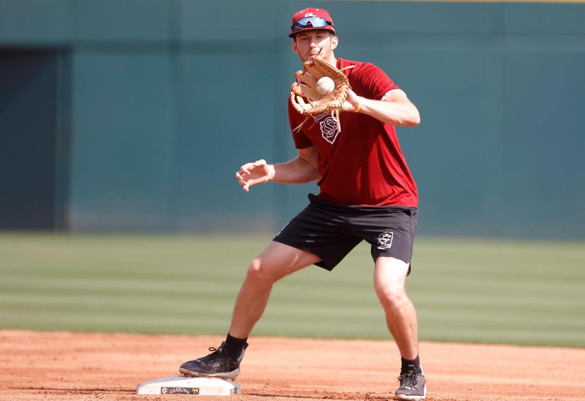 South Carolina’s Braylen Wimmer (3) practices baseball at Founders Park on Thursday, June 1, 2023.