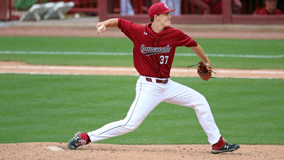 South Carolina’s Cam Tringali pitches Sunday against Auburn at Founders Park.