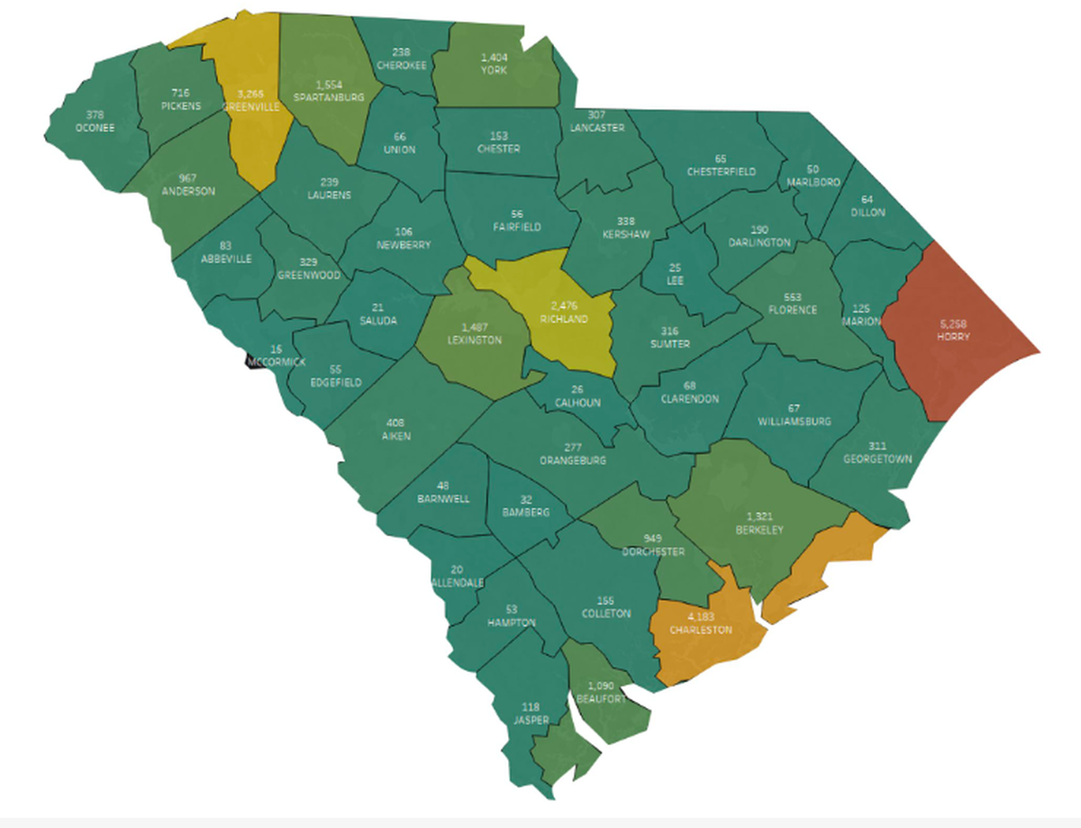 Initial, intrastate unemployment insurance claims for South Carolina’s 46 counties for the week ending March 21.