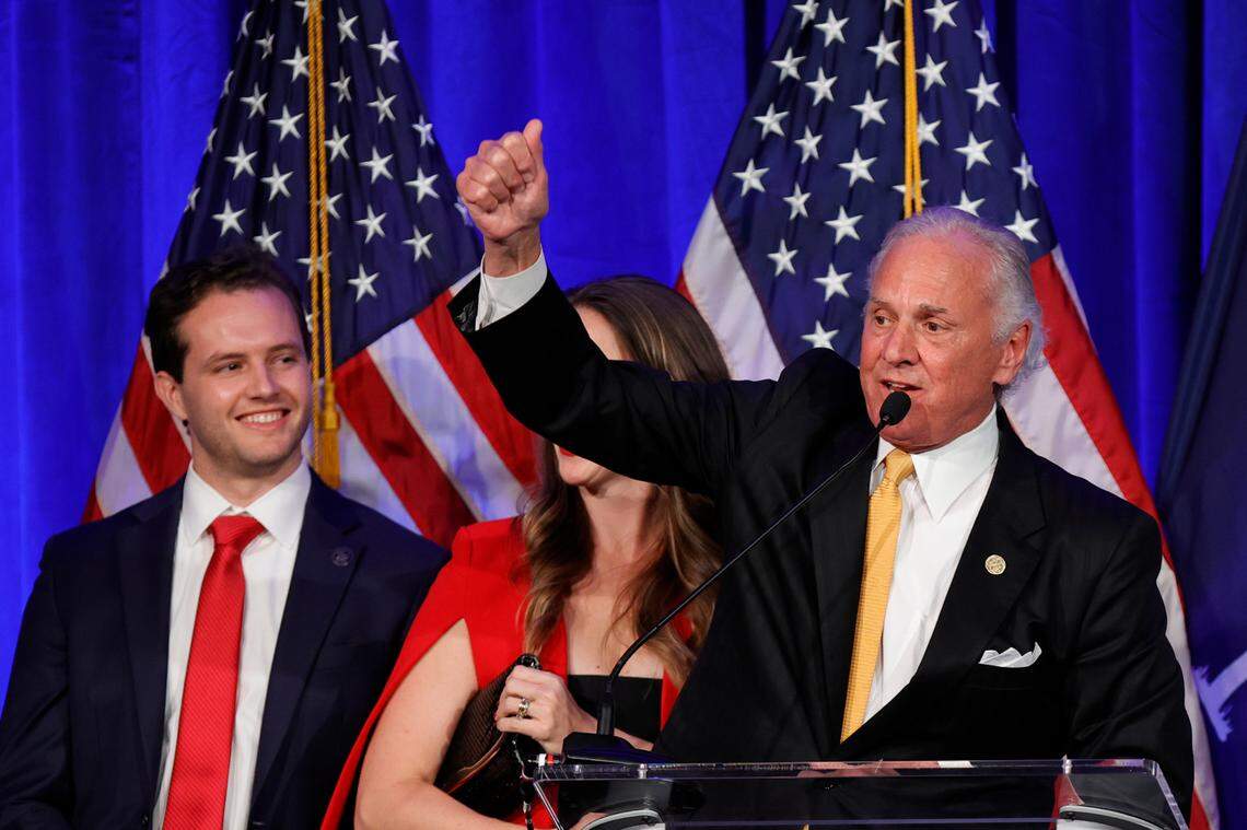 Gov. Henry McMaster, celebrates being re-elected during a gathering at the University of South Carolina Alumni Center in Columbia on Tuesday, Nov. 08, 2022.