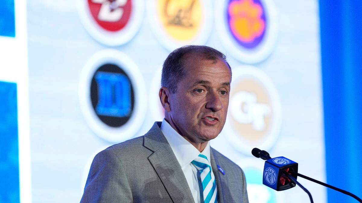 Oct 9, 2024; Charlotte, NC, USA; ACC commissioner Jim Phillips during ACC Media Days at The Hilton Charlotte Uptown.