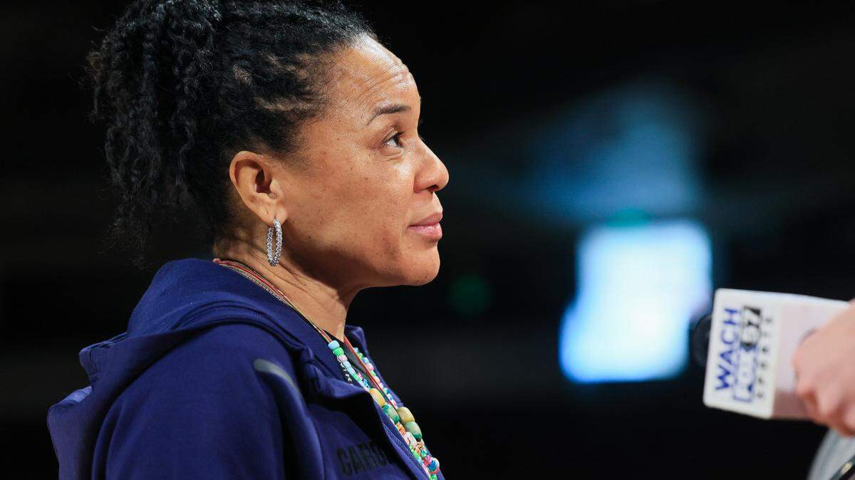 South Carolina women’s basketball head coach Dawn Staley speaks to media while her team practices at Colonial Life Arena on Wednesday, December 31, 2025.