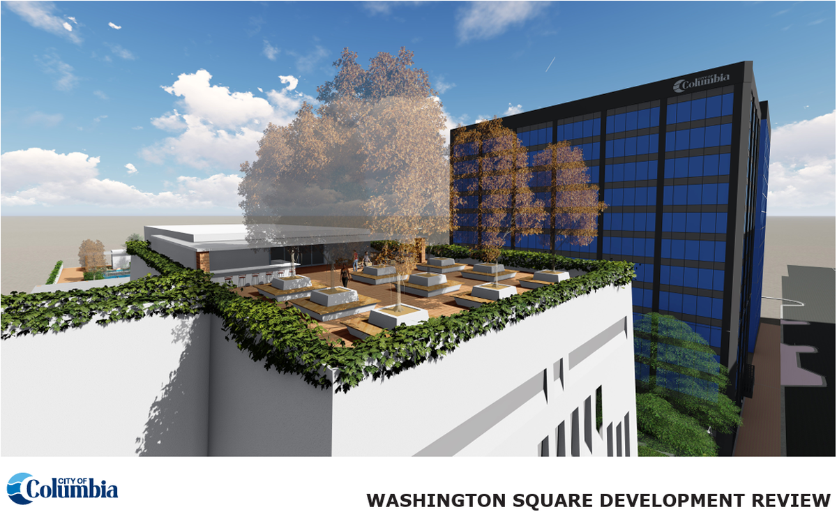 The city of Columbia is selling two downtown properties and has included specific visions for what they might become under the right developer. For the Washington Square property at the corner of Washington and Main streets, the city envisions a possible hotel and a rooftop courtyard.