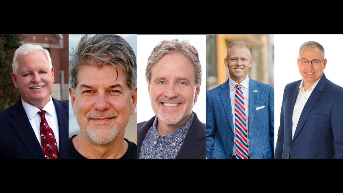 Candidates in the Lexington town council race. From left to right: Ron Williams, Greg Brewer, Doug Leonard, Gavin Smith and Todd Carnes.