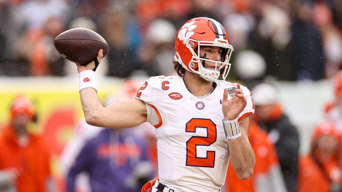 Clemson quarterback Cade Klubnik (2) in the 2025 Pinstripe Bowl vs. Penn State