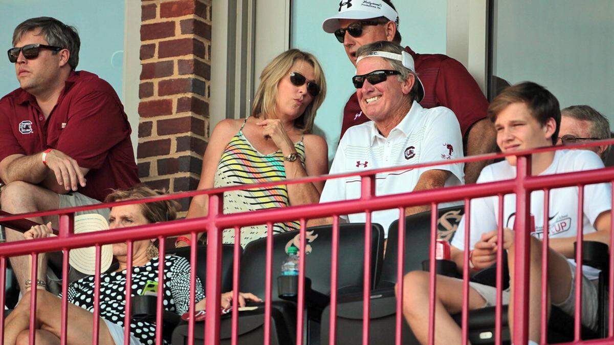 Former South Carolina head football coach Steve Spurrier takes in a USC baseball game at Founders Park.