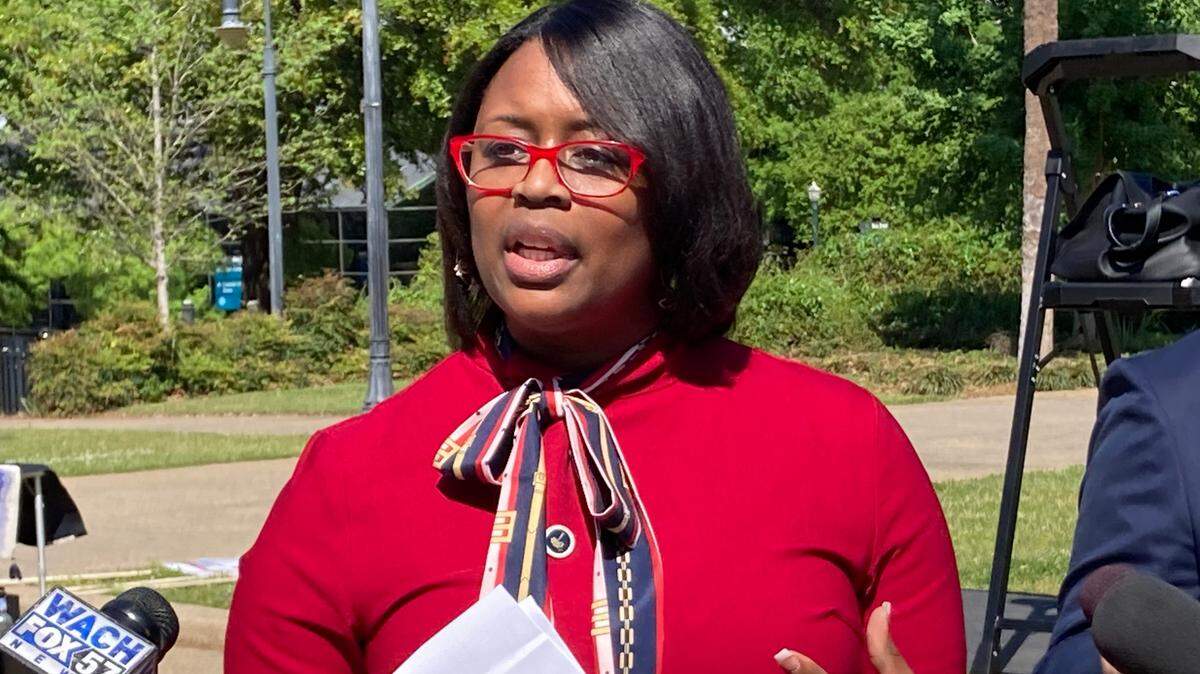 South Carolina Rep. Krystle Matthews, D-Berkeley, announces she will run for U.S. Senate in 2022 against Republican U.S. Sen. Tim Scott on Tuesday, April 13, 2021, in Columbia, South Carolina.