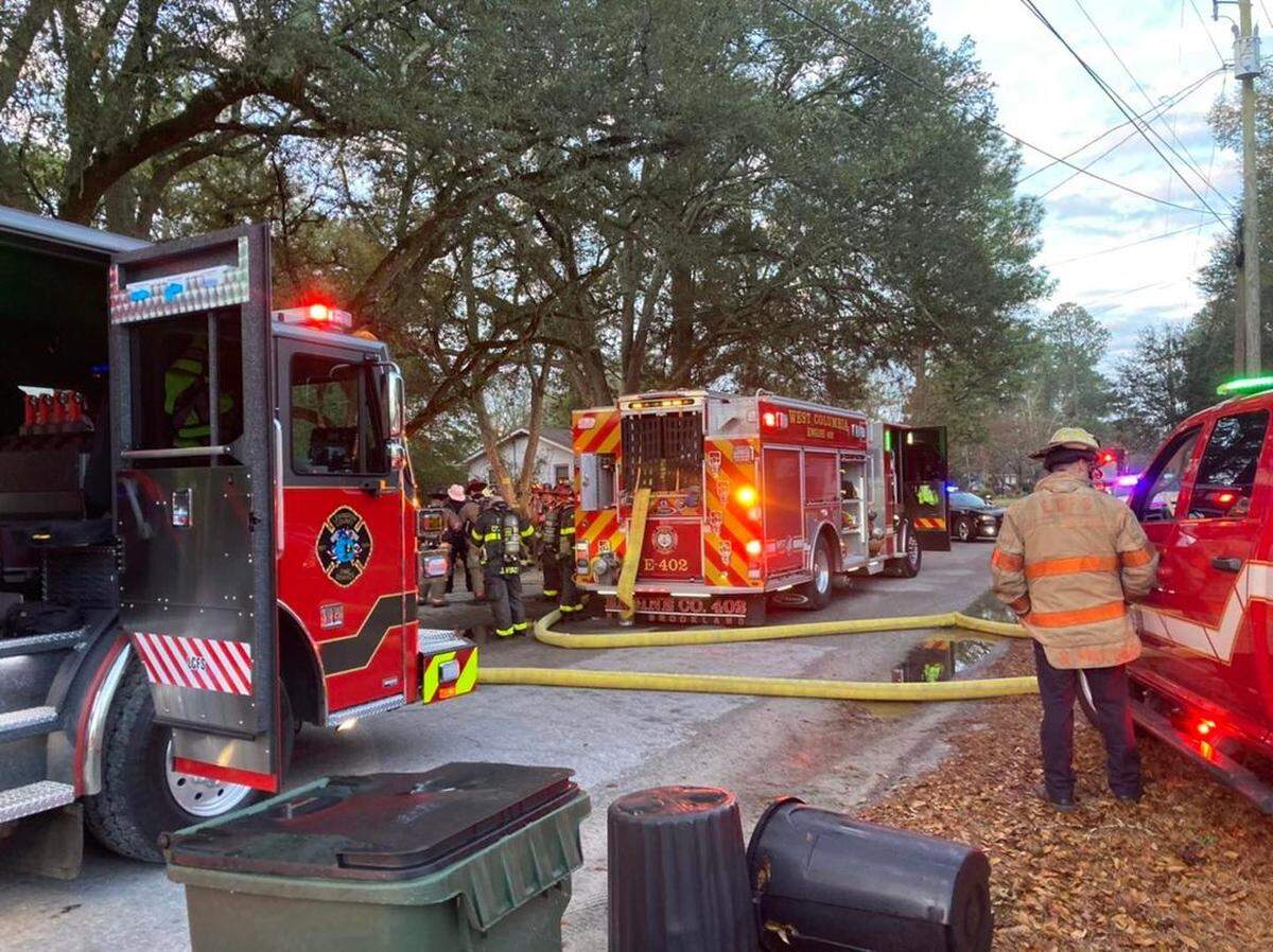 The West Columbia Fire Department battles a structure fire.