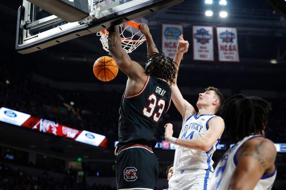 South Carolina forward Josh Gray (33) plays Kentucky in Colonial Life Arena in Columbia, South Carolina on Tuesday, January 23, 2024.