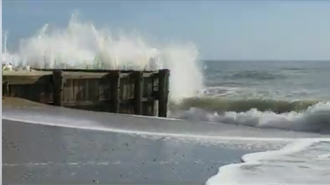 Seawalls, like this one in South Carolina., can worsen beach erosion when pounded by the waves.