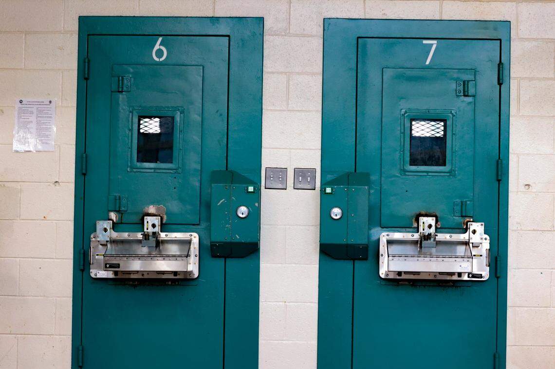 In the most secure cells at Alvin S. Glenn Detention Center, a Millennium flap on the door adds an extra layer of security, preventing detainees from reaching out and having contact with staff when meals are passed through.