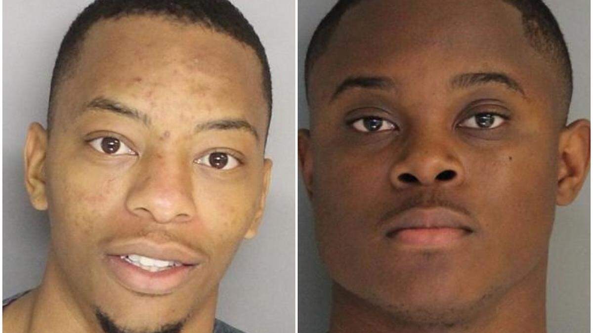 Jamaris Ty Coleman, left, is wanted by Aiken Public Safety in connection with a double-shooting at a child's birthday party Saturday night. Jalen Devaughn Simpkins, right, is wanted by Aiken County deputies in connection with a Sunday shooting that killed a woman and injured a man.