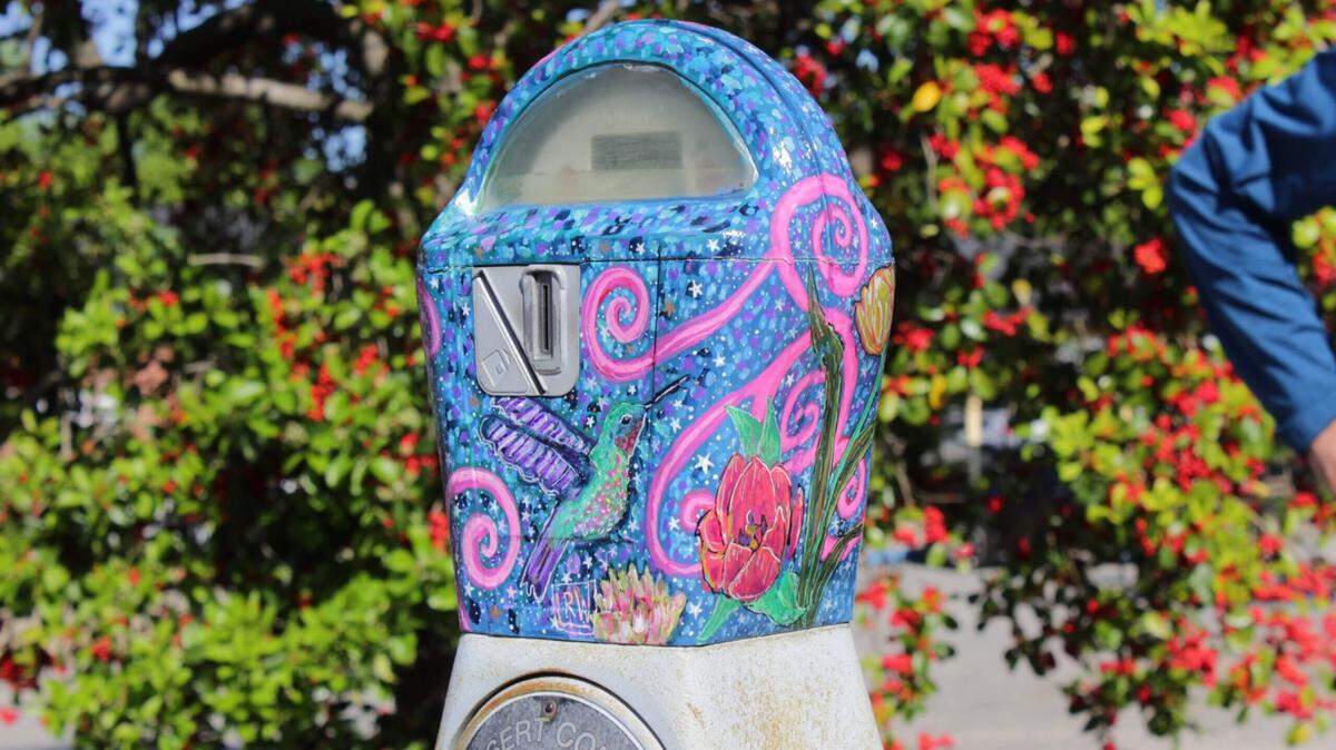 An image of one of the specially-painted parking meters scattered around Columbia in April.