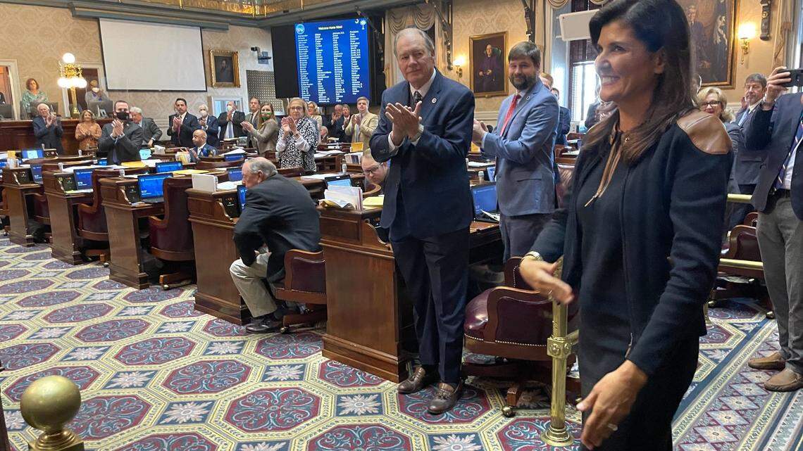Former South Carolina Gov. Nikki Haley visits the State House on Tuesday, Feb. 1, 2022.