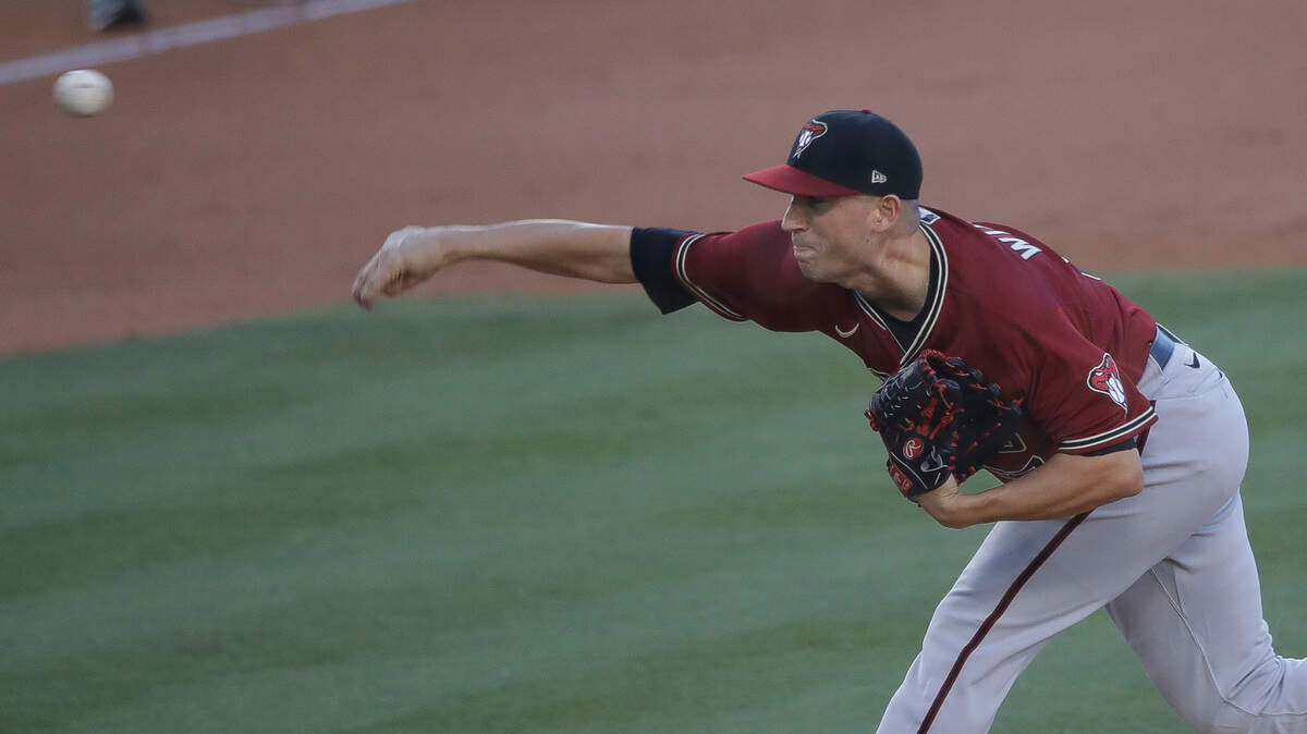 Arizona Diamondbacks pitcher Taylor Widener throwing during exhibition baseball. He made his MLB debut on Saturday.
