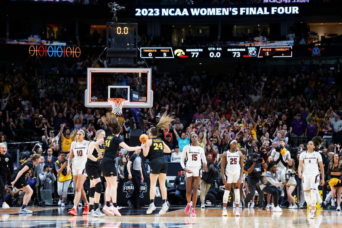South Carolina loses to Iowa in the NCAA Tournament Final Four game at the American Airline Center on Friday, March 31, 2023.