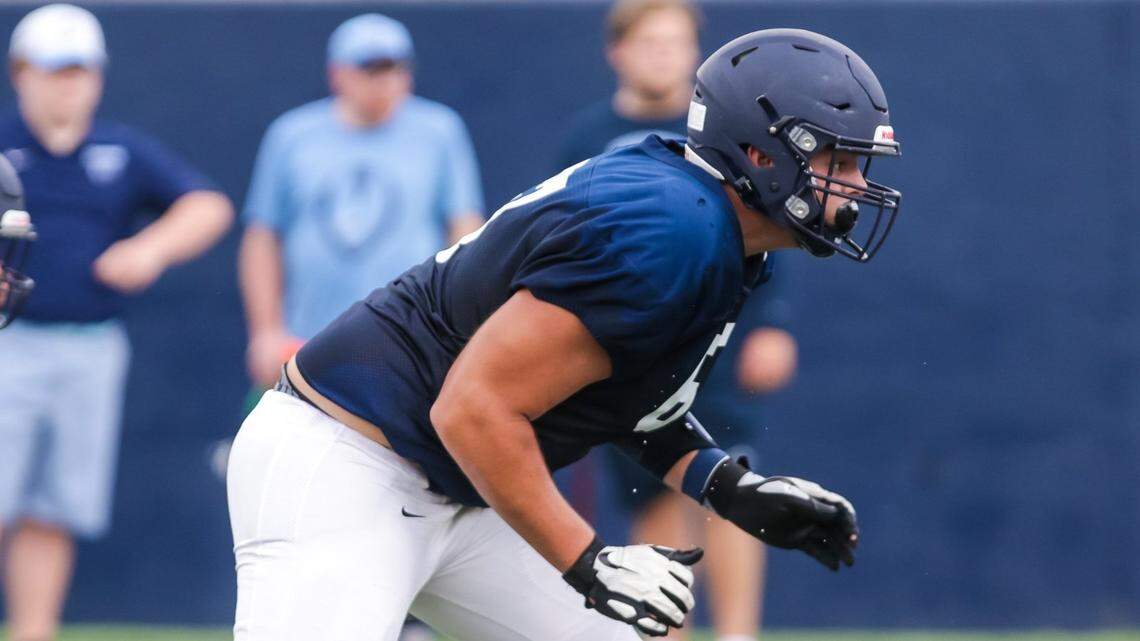 Chapin High’s Chase Sweigert blocks during a scrimmage against Clinton High on Aug. 9, 2021
